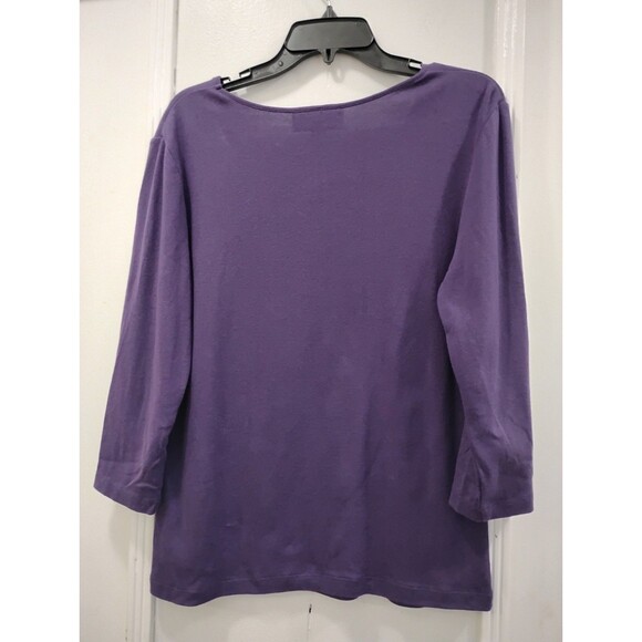 Karen Scott Pullover Knit Top Decor V-Neck 3/4 Sleeve SZ M Purple Cotton Blouse - Picture 5 of 7